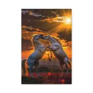 Stretched Canvas Wall Art, Majestic Horse Sunset Art Print, Great for Home Decor, Kids Room, Horse Lover Gift, Equestrian Decor