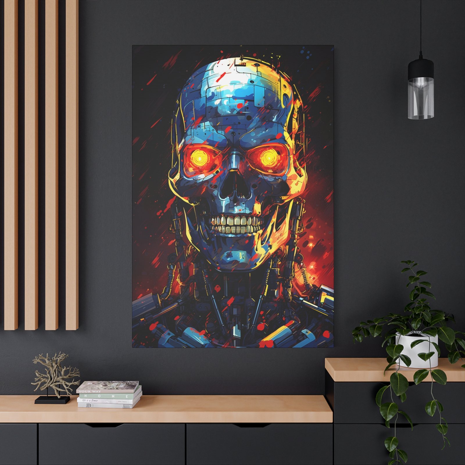 Futuristic Skull Canvas Art, Edgy Home Decor, Sci-Fi Wall Art, Cyberpunk Print, Robot Artwork for Geeky Spaces Terminator - Image 5