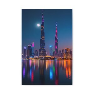 Cityscape Art Canvas Print, Modern Wall Decor for Home, Urban Night Scene, Office Decoration, Gift for City Lovers, 12x18 Inch