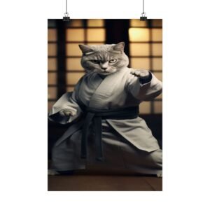 Karate Cat Poster, Fun Wall Art, Unique Cat Decor, Home Gym Artwork, Cat Lover Gift, Martial Arts Decor