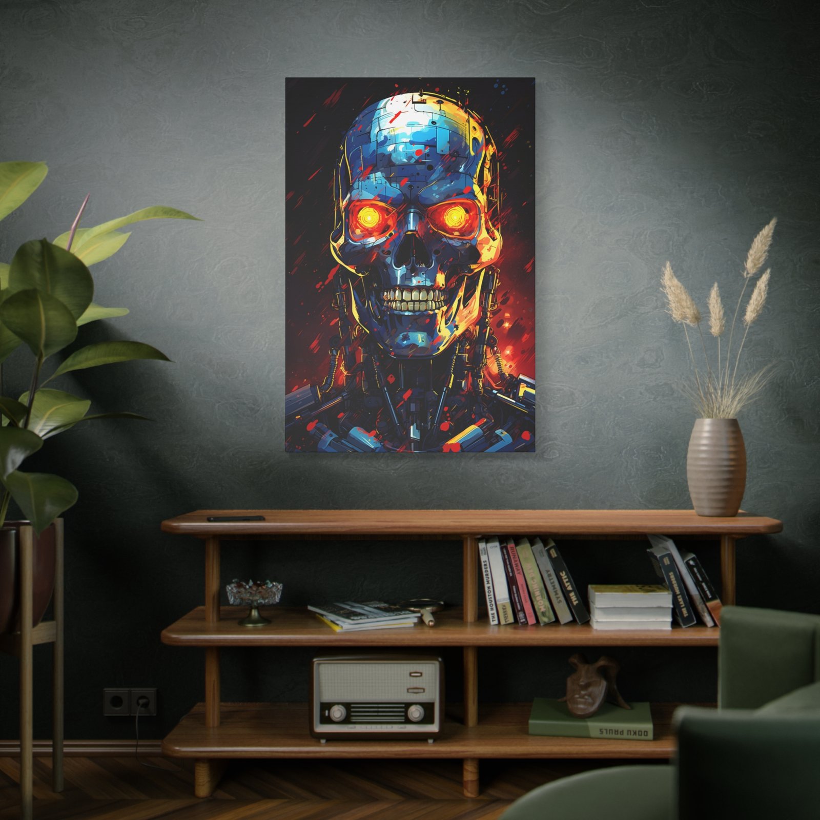 Futuristic Skull Canvas Art, Edgy Home Decor, Sci-Fi Wall Art, Cyberpunk Print, Robot Artwork for Geeky Spaces Terminator - Image 7