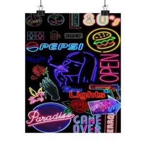 Retro Neon Poster Art, Vintage Wall Decor, 80s Aesthetic Print, Bar & Cafe Decor, Unique Gift for Home or Office