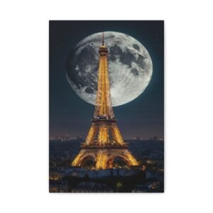 Parisian Moonlit Canvas Wall Art - Eiffel Tower, Modern Home Decor, Gift for Travelers, French Decor, Wall Hanging