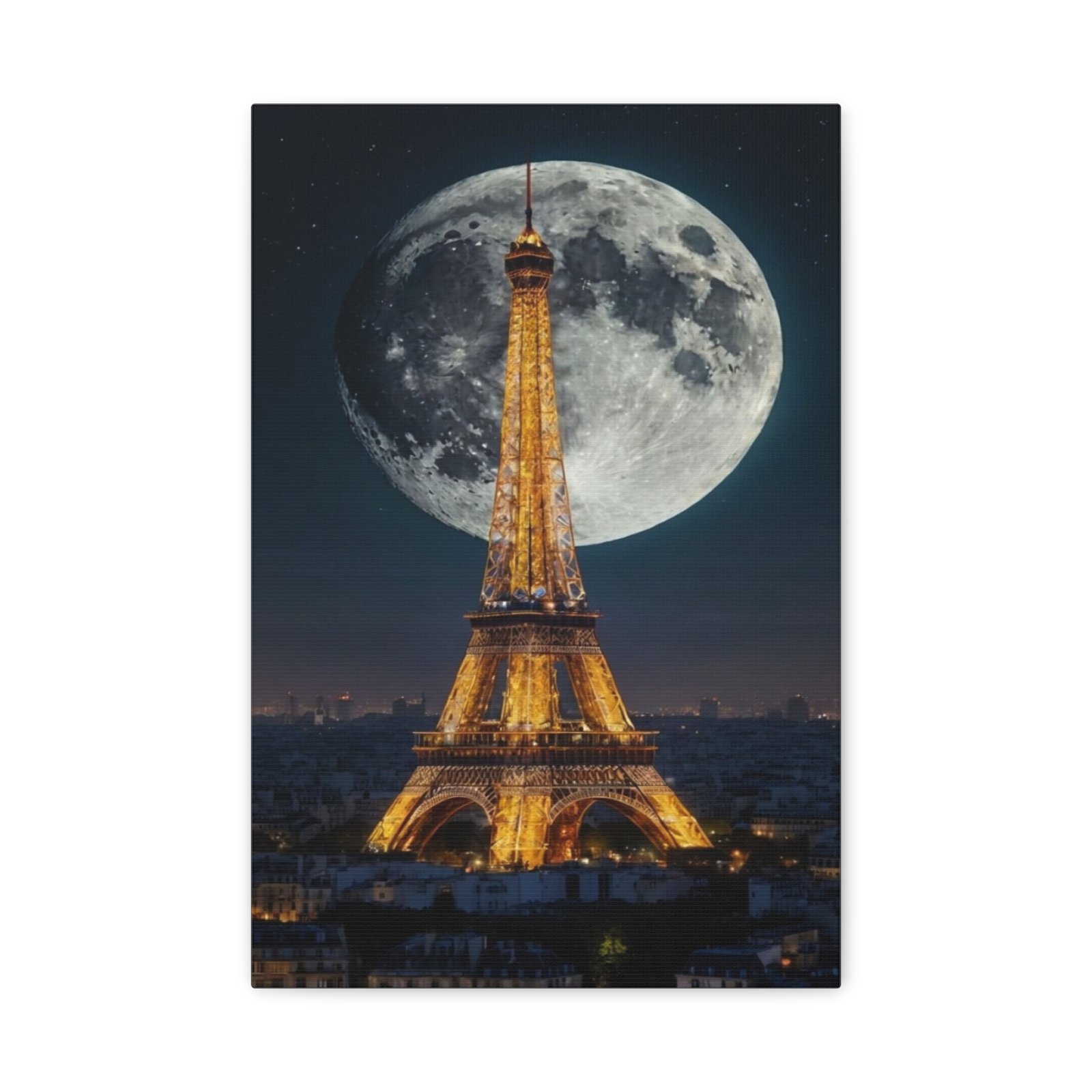 Parisian Moonlit Canvas Wall Art - Eiffel Tower, Modern Home Decor, Gift for Travelers, French Decor, Wall Hanging