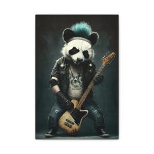 Punk Panda Canvas Art, Edgy Wall Decor, Music Lover Gift, Unique Home Decor, Animal Art Print