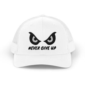 Never Give Up Snapback Trucker Cap | Motivational Hat | Casual Outfit Accessory | Sports Gear | Gift for Fitness Lovers, Dads