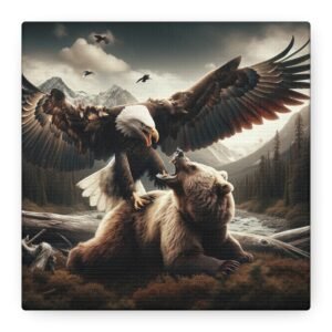 Nature Wildlife Art Canvas - Majestic Eagle & Bear, Home Decor, Wall Art, Nature Lovers Gift, Adventure Theme, Rustic Decor