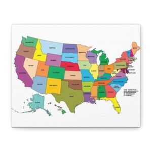 Colorful US Map Canvas Wall Art, Geographical Decor, Classroom or Office Art, Educational Gift, USA Map Print, Travel Wall Decor