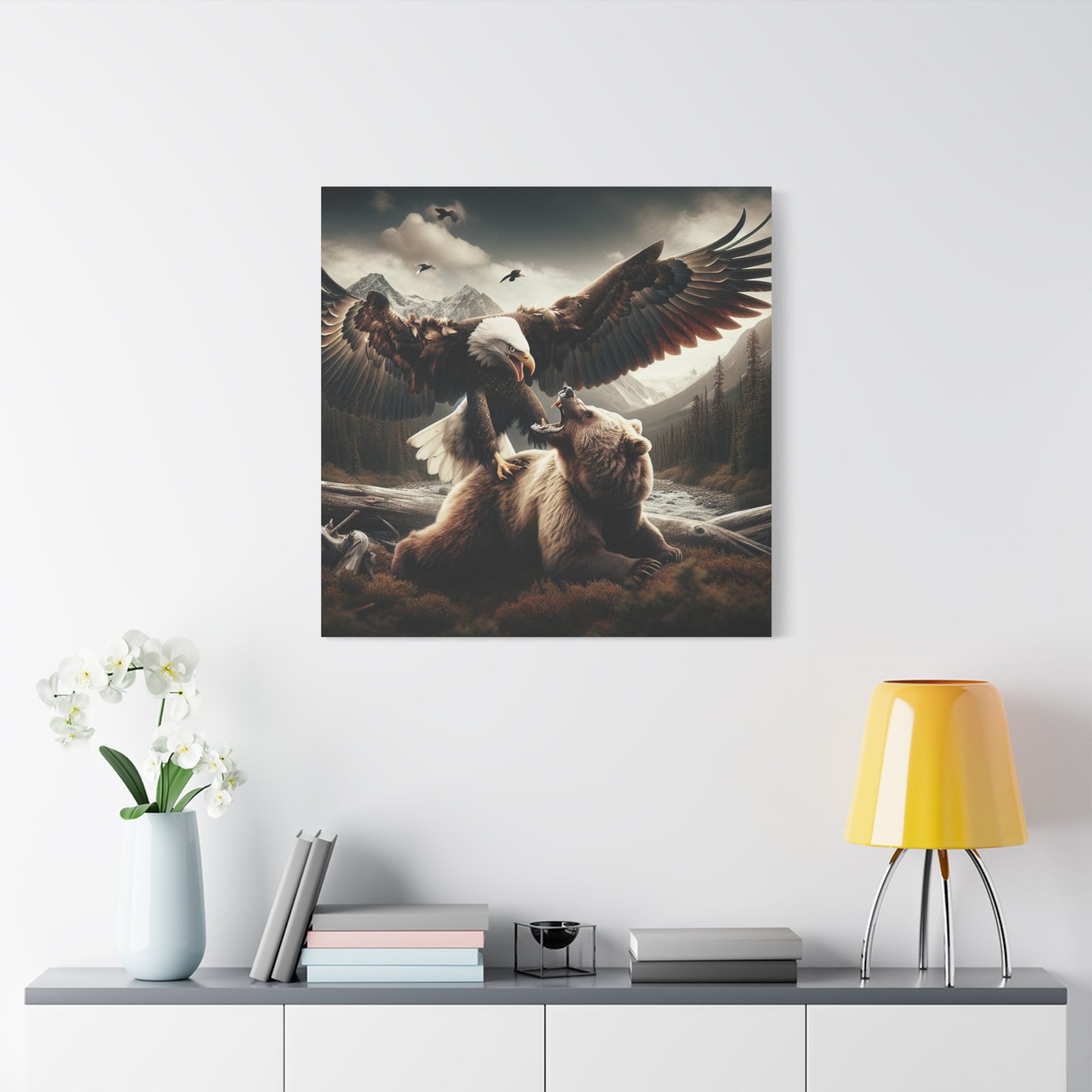 Nature Wildlife Art Canvas - Majestic Eagle & Bear, Home Decor, Wall Art, Nature Lovers Gift, Adventure Theme, Rustic Decor - Image 4