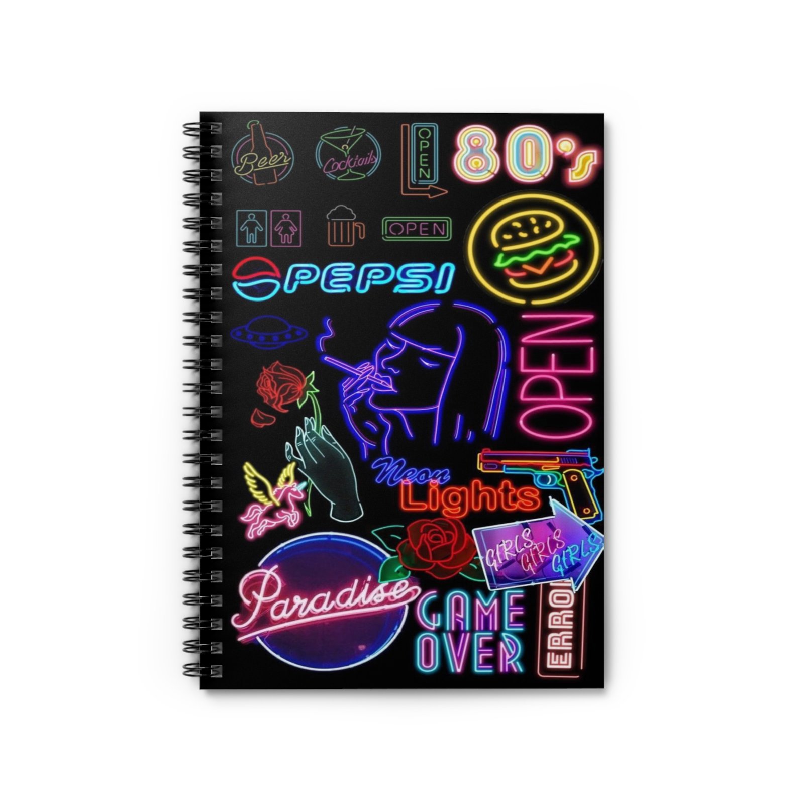 Retro Neon Spiral Notebook - Ruled Line, Vintage Aesthetic Journal, Gift for Students, 80s Inspired Stationery, Fun Note-taking