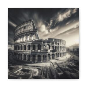 Italian Coliseum Matte Canvas Art, Elegant Home Decor, Wall Art, Gift for Travelers, Black and White Photography