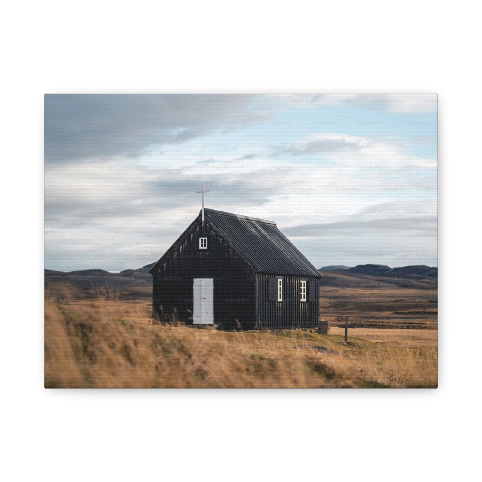 Black Church Canvas Print, Minimalist Wall Art, Home Decor, Nature Photography, Rustic Decoration, Gift for Art Lovers