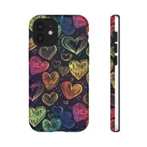 Colorful Heart Phone Case, Rainbow Love Design, Tough Phone Case, Gift for Couples, Fun Phone Accessory, Cute Heart Case