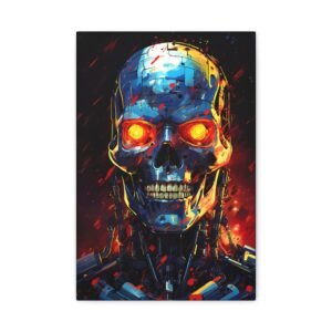 Futuristic Skull Canvas Art, Edgy Home Decor, Sci-Fi Wall Art, Cyberpunk Print, Robot Artwork for Geeky Spaces Terminator