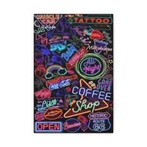 Neon Sign Canvas Art, Colorful Wall Decor, Retro Vibes, Perfect for Home Bar, Cafe, Gift for Gamers, Party Decor, 80s Inspired