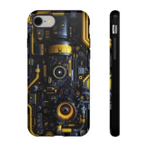 Industrial Phone Case with Bold Yellow and Black Design, Tough Cases, Unique Phone Cover, Tech Lover Gift, Cyberpunk Style, Modern Tech