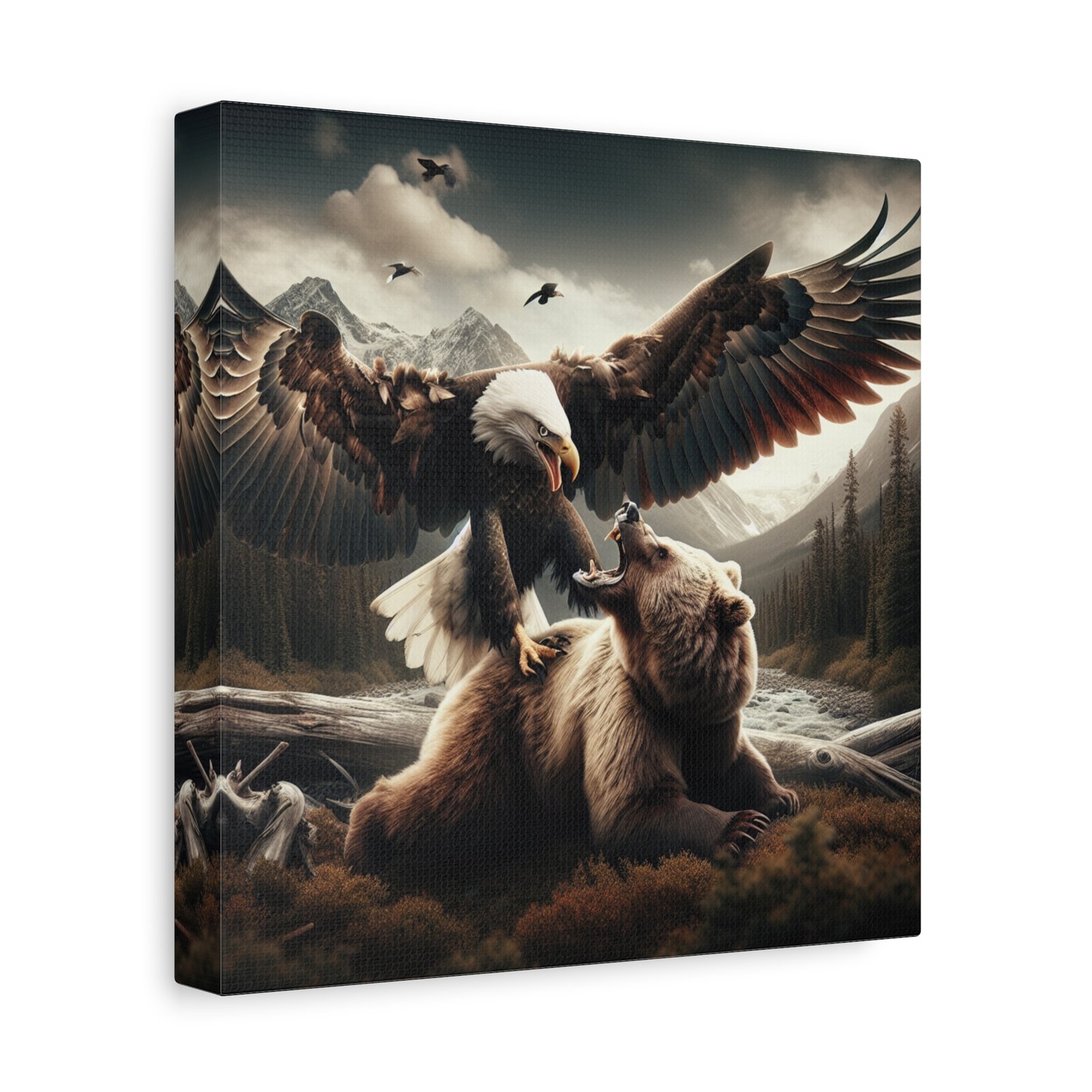 Nature Wildlife Art Canvas - Majestic Eagle & Bear, Home Decor, Wall Art, Nature Lovers Gift, Adventure Theme, Rustic Decor - Image 3