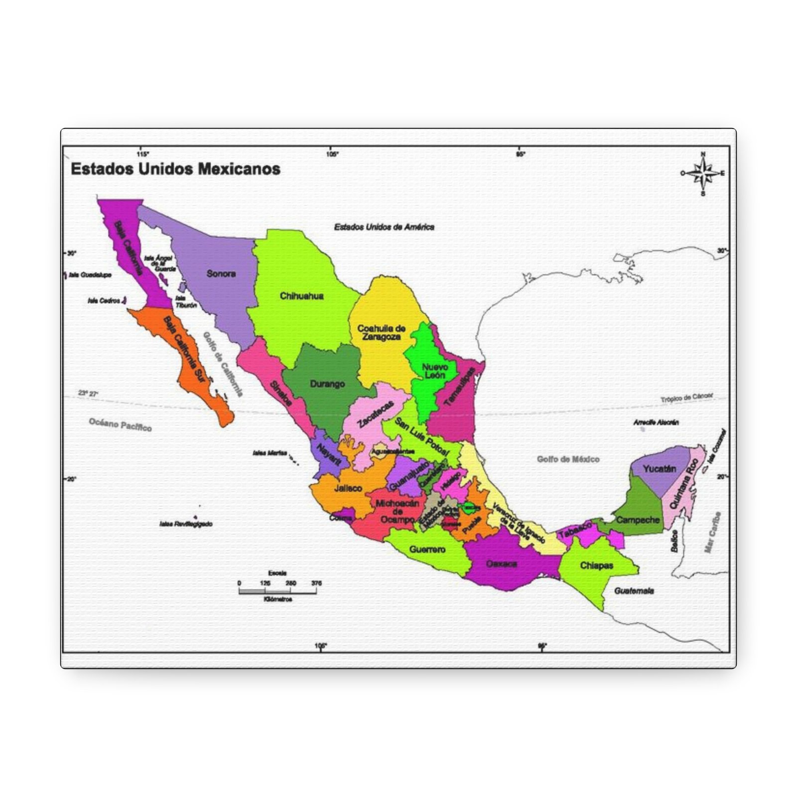 MAPA MEXICO Vibrant Mexican Map Canvas Art | Stretched Wall Decor for Home | Colorful Geography Decor , Teachers, Students