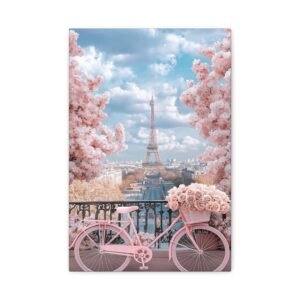 Parisian Spring Blossom Canvas Art, Floral Bike Artwork, Home Decor, Gift for Her, Wall Art, Eiffel Tower Canvas