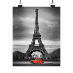 Parisian Charm Matte Vertical Posters - Vintage Car & Eiffel Tower Art, Home Decor, Wall Art, Gift for Travelers, Unique Art Print