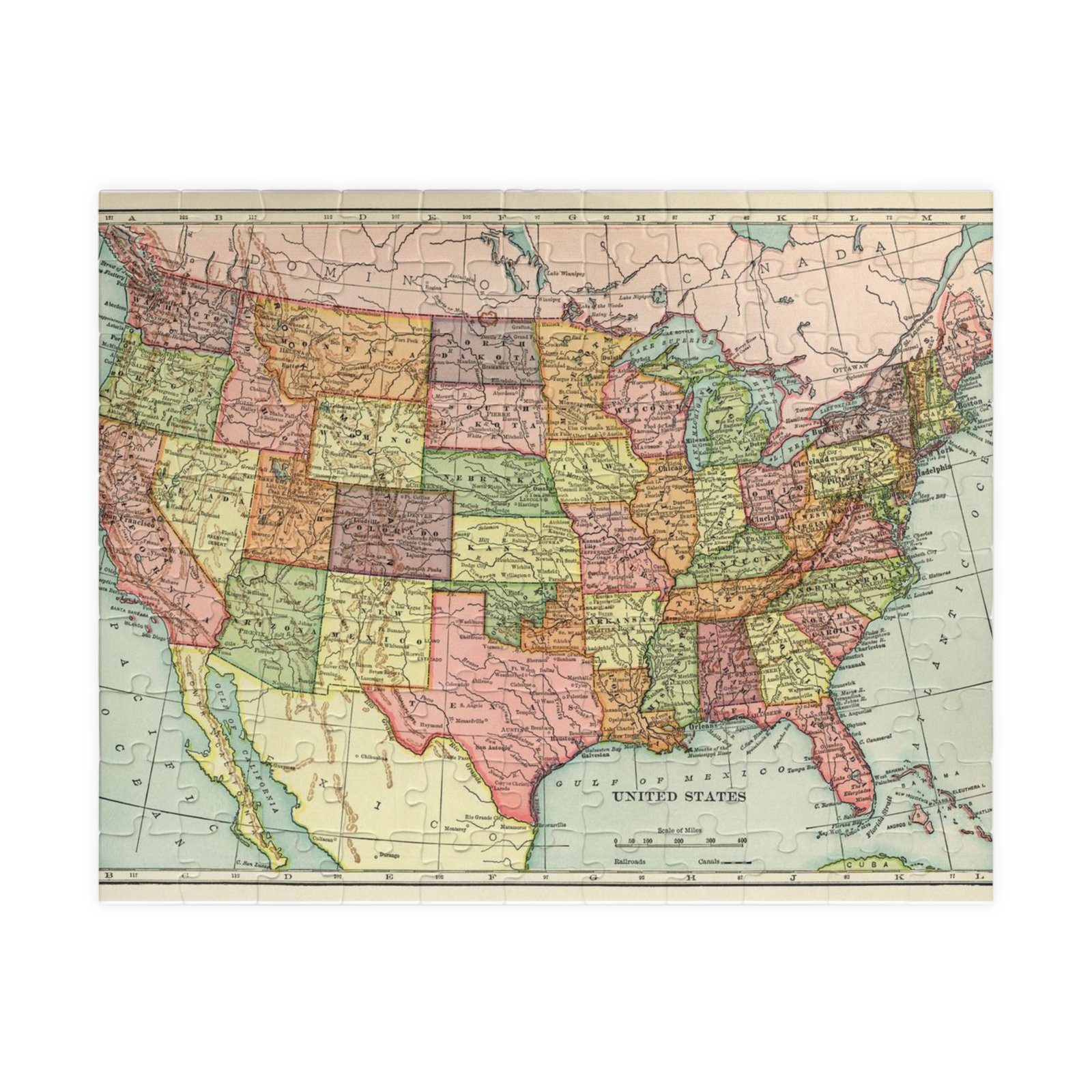 Vintage US Map Puzzle, Educational Puzzle, Fun Family Activity, Geography Gift, Home Decor