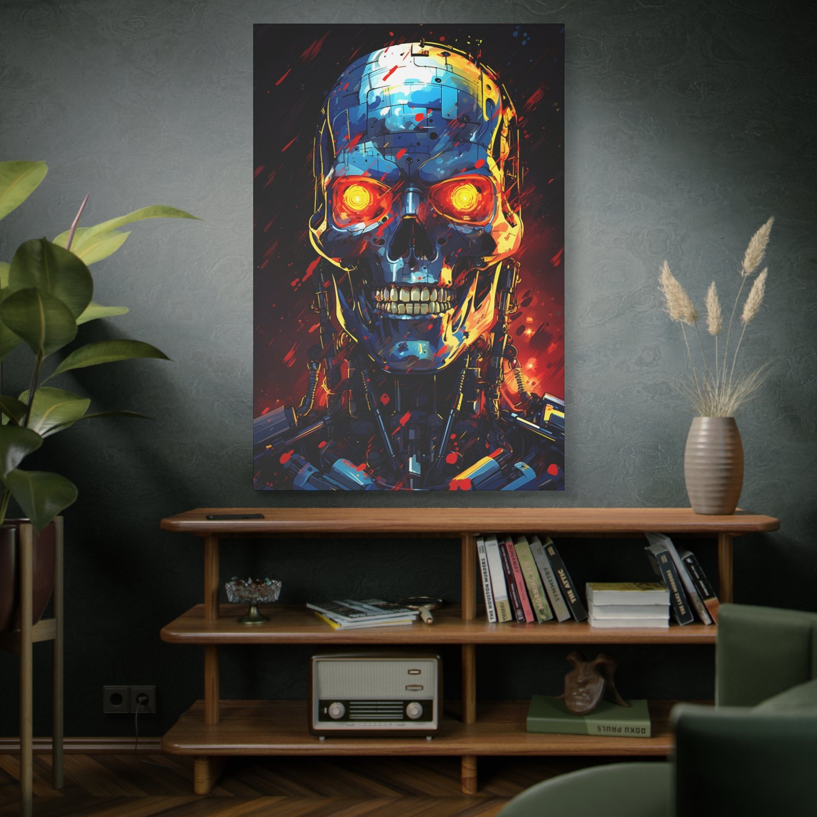 Futuristic Skull Canvas Art, Edgy Home Decor, Sci-Fi Wall Art, Cyberpunk Print, Robot Artwork for Geeky Spaces Terminator - Image 6