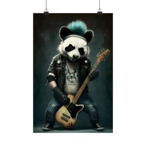 Rocking Panda Poster, Vintage Aesthetic Wall Art, Unique Gift for Music Lovers, Punk Decor, Animal Lover's Art