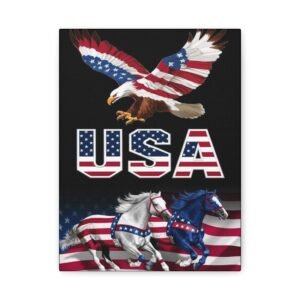 Patriotic Wall Art Canvas - USA Eagles & Horses, Home Decor, 4th of July, Gifts for Veterans, Americana Decor, Canvas Print