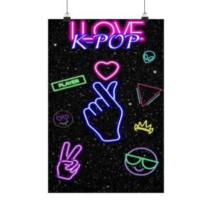 K-Pop Neon Wall Art Poster, Vibrant K-Pop Decor, Room Aesthetic, Gift for Fans, Birthday Art for Teens