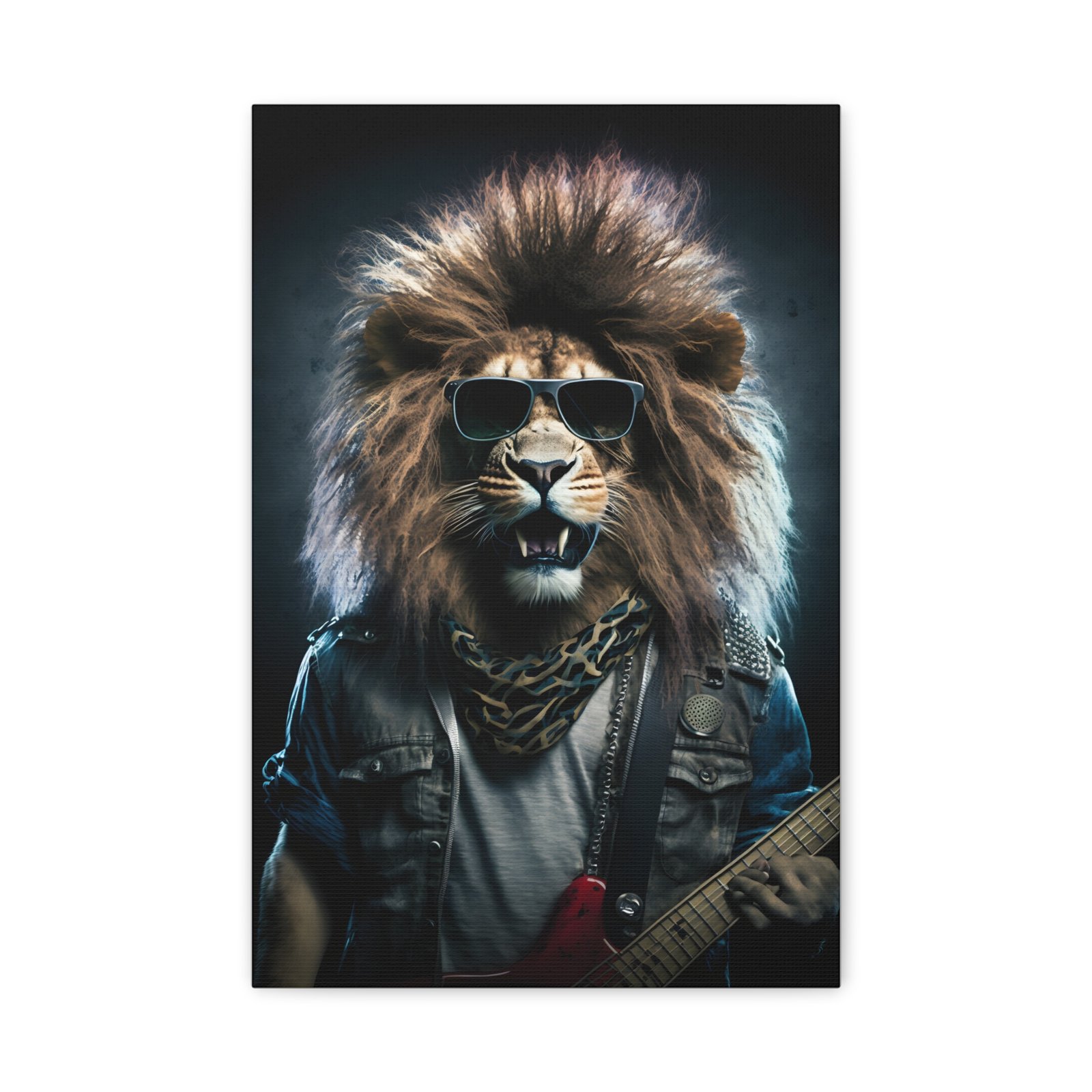 Cool Lion Rock Star Matte Canvas Art Print, Music Room Decor, Unique Wall Art, Gift for Animal Lovers, Rock and Roll Home Style