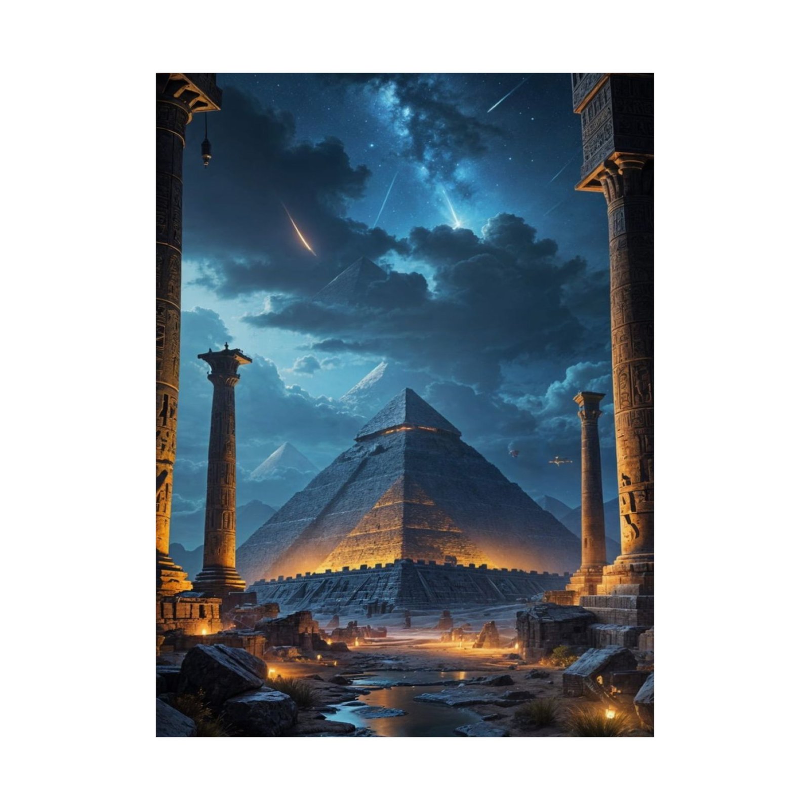 Majestic Pyramid Art Prints, Stunning Vertical Posters for Home Decor, Egypt Inspired Wall Art, Dreamy Night Sky Art, Perfect for Travelers - Image 3