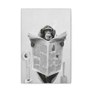 Funny Monkey Business Canvas Art, Black and White Wall Decor, Quirky Animal Print, Perfect Gift for Animal Lovers, Home Decoration