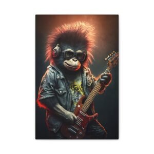 Rockstar Monkey Canvas Art Print, Music Decor, Gorilla Wall Art, Fun Artwork, Gift for Musicians, Birthday, Funky Home Decor