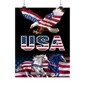 Patriotic Matte Vertical Posters - USA Eagle & Horses, American Flag Decor, Independence Day, Memorial Day, Gift for Veterans