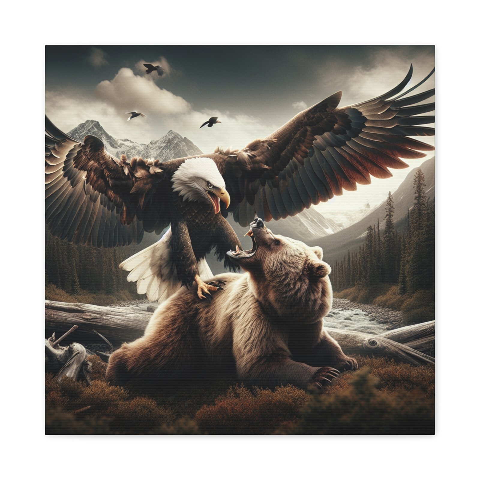 Nature Wildlife Art Canvas - Majestic Eagle & Bear, Home Decor, Wall Art, Nature Lovers Gift, Adventure Theme, Rustic Decor - Image 2
