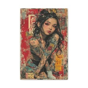 Vivid Stretched Canvas Art | Edgy Tattoo Girl Wall Decor, Bohemian Home Accent, Unique Gift for Art Lovers, Chic Office Decor