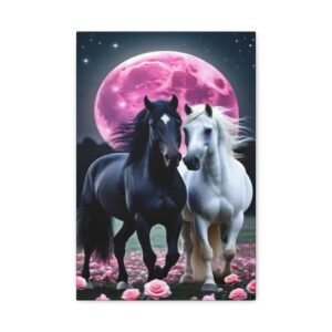 Romantic Horse Moon Canvas Art, Equine Wall Decor for Horse Lovers, Pink Moon Aesthetic, Gift for Animal Lovers, Home Wall Art, Birthday