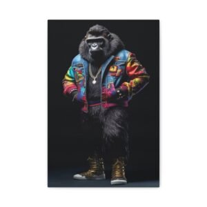 Hip-Hop Gorilla Canvas Art, Vibrant Wall Decor, Funky Animal Print, Home Art, Unique Gift for Music Lovers, Street Art Style
