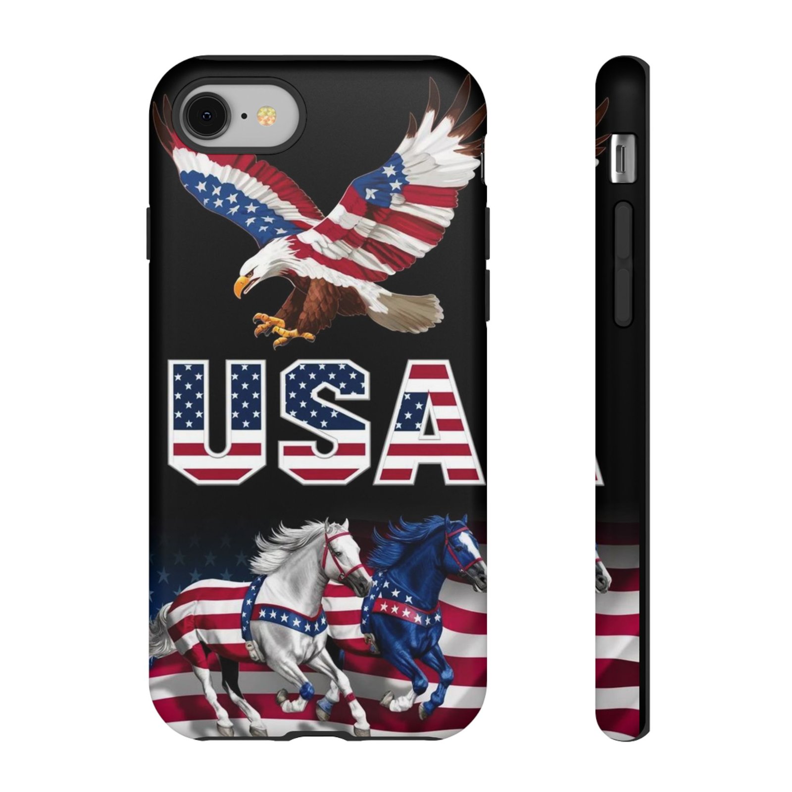 USA Patriotic Phone Case with American Eagle & Horses, Tough Cases, USA Phone Cover, Gift for Veterans, 4th of July, American Flag - Image 2