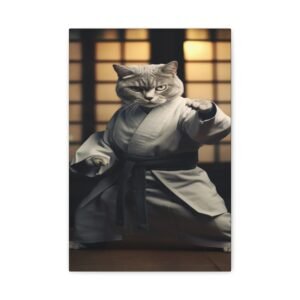 Karate Cat Canvas Art, Playful Home Decor, Cat Lover Gift, Martial Arts Wall Art, Funny Pet Print, Unique Gift Idea
