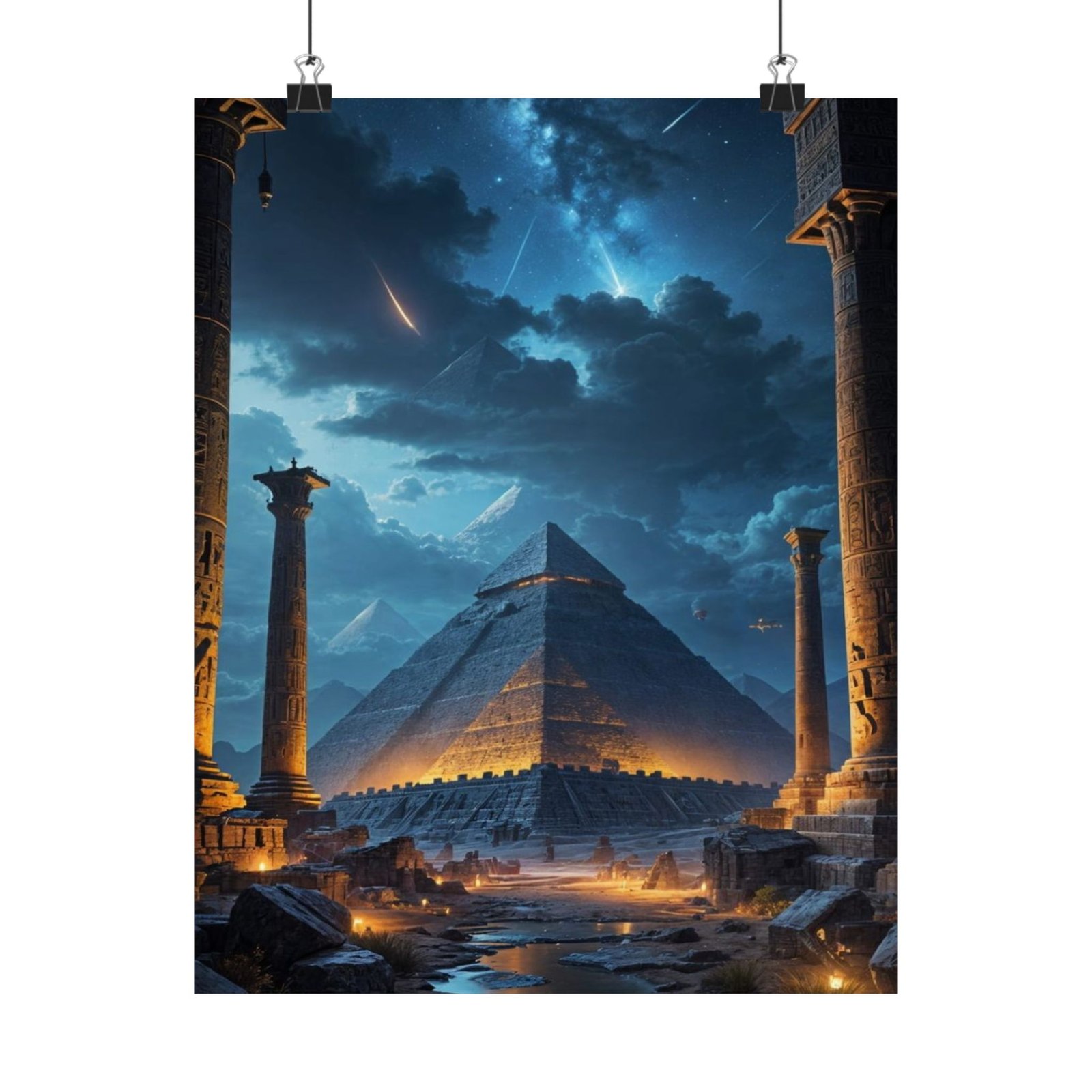 Majestic Pyramid Art Prints, Stunning Vertical Posters for Home Decor, Egypt Inspired Wall Art, Dreamy Night Sky Art, Perfect for Travelers