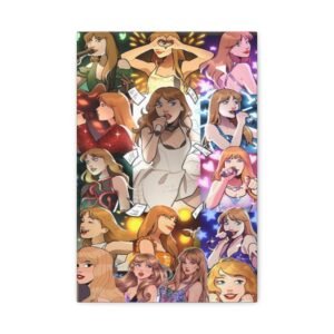 Taylor Music Icon Art Canvas, Colorful Wall Decor for Fans, Gifts for Musicians, Home Aesthetic, Pop Art Collage, Concert Memorabilia