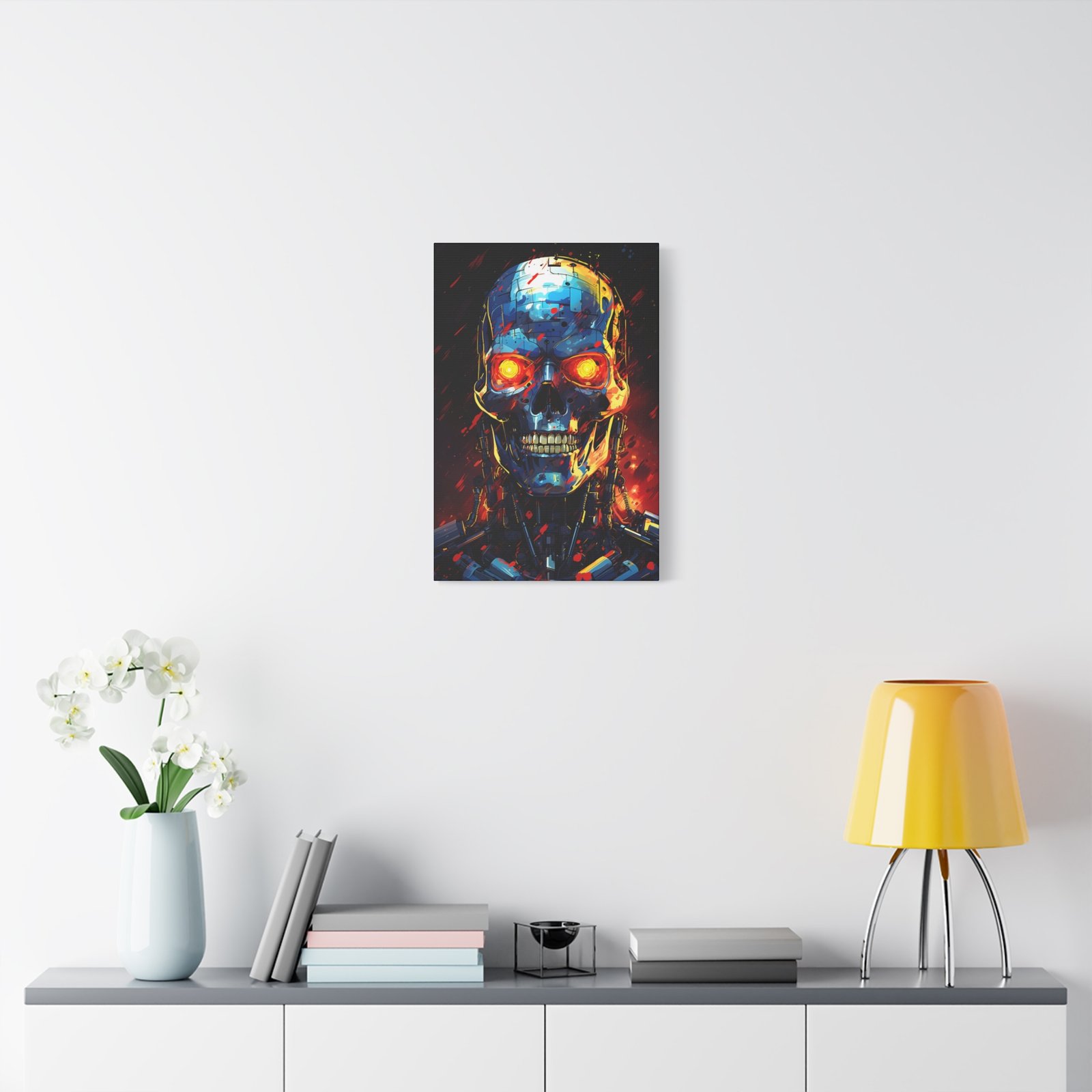 Futuristic Skull Canvas Art, Edgy Home Decor, Sci-Fi Wall Art, Cyberpunk Print, Robot Artwork for Geeky Spaces Terminator - Image 4