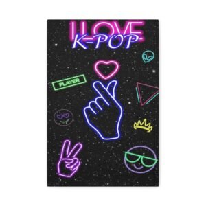 K-Pop Neon Canvas Art, Vibrant Wall Decor for Music Lovers, Perfect Gift for K-Pop Fans, Bedroom or Studio Wall Art, 1.25 Inch Stretched