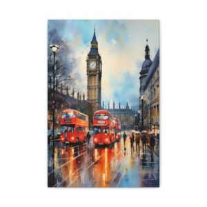 London Bus Canvas Wall Art, Cityscape Decor, Big Ben Painting, Urban Home Decoration, Gift for Travelers