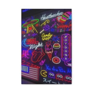 Colorful Neon Art Canvas, Retro Wall Decor, Perfect for Game Room, Gift for Nerds, Party Poster, Vibrant Home Decor