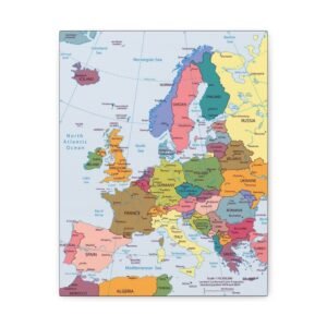 Stylish European Map Canvas Wall Art, Perfect for Travel Lovers, Home Decor, Gift for Adventurers, Living Room Art, Educational Wall Decor