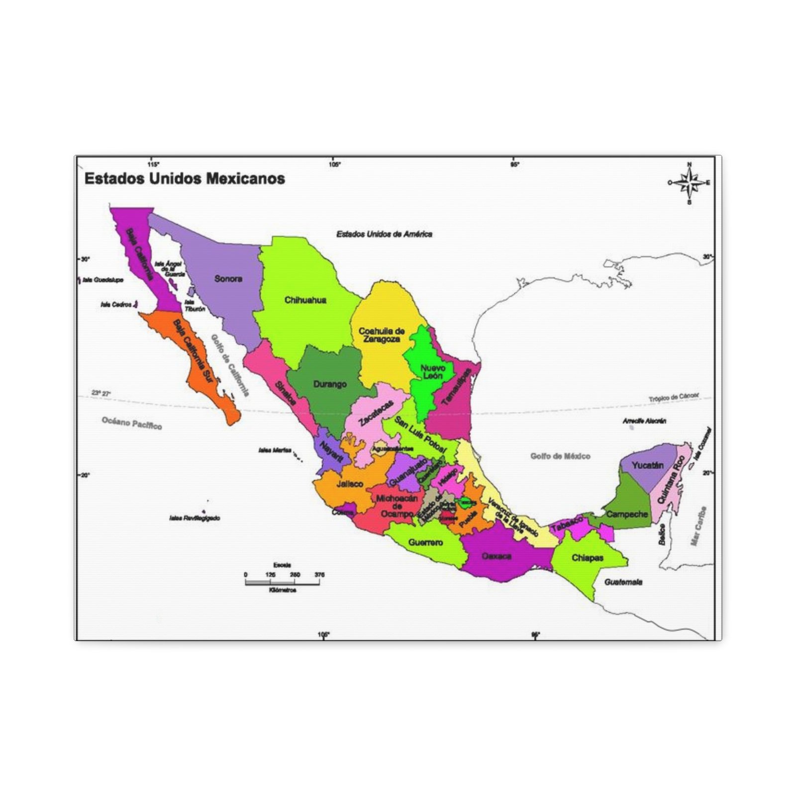 MAPA MEXICO Vibrant Mexican Map Canvas Art | Stretched Wall Decor for Home | Colorful Geography Decor , Teachers, Students - Image 2
