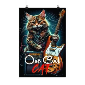 Cool Cat Poster for Music Lovers, Cat Art Print, Retro Wall Decor, Gift for Cat Lovers, Rock and Roll Home Decor, Guitar Cat Art